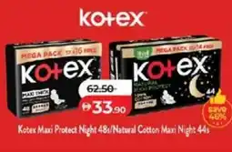 Lulu Hypermarket Kotex Maxi Protect Night / Natural Cotton Maxi Night offer
