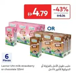 Carrefour Lacnor Uht milk strawberry or chocolate offer