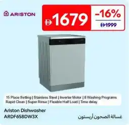 Carrefour Ariston Dishwasher ARDF658DW3X offer