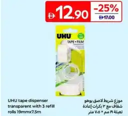 Carrefour UHU tape dispenser transparent with 3 refill Rolls offer