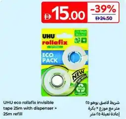 Carrefour UHU Eco Rollafix Invisible Tape with dispenser + Refill offer
