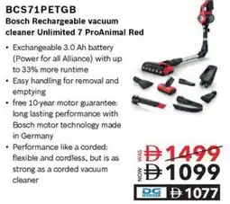 Sharaf DG BCS71PETGB Bosch Rechargeable vacuum cleaner Unlimited 7 ProAnimal Red offer