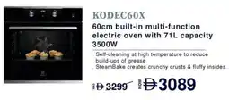 Sharaf DG Electrolux KODEC60X 60cm built-in multi-function electric oven with 71L capacity 3500W offer