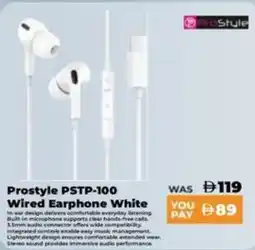 Sharaf DG Prostyle PSTP-100 Wired Earphone White offer