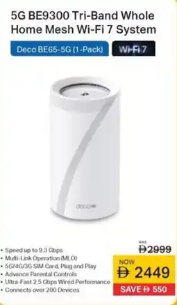 Sharaf DG 5G BE9300 Tri-Band Whole Home Mesh Wi-Fi 7 System offer