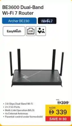 Sharaf DG BE3600 Dual-Band Wi-Fi 7 Router offer