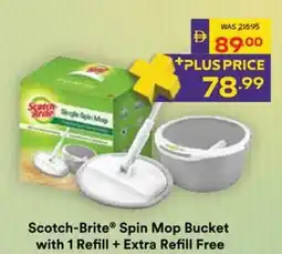 Abu Dhabi Coop Scotch-Brite Spin Mop Bucket with 1 Refill + Extra Refill Free offer