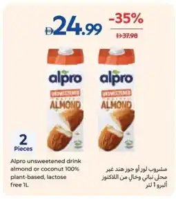 Carrefour Alpro unsweetened drink almond or coconut 100% plant-based, lactose offer