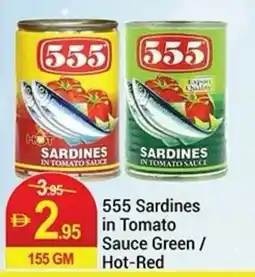 New W Mart 555 Sardines in Tomato Sauce Green / Hot-Red offer