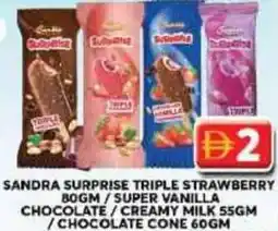 Grand Mall Sharjah Sandra surprise triple strawberry /super vanilla chocolate/creamy milk /chocolate cone offer