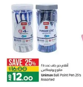 Lulu Hypermarket Unimax Ball Point Pen 25's Assorted offer