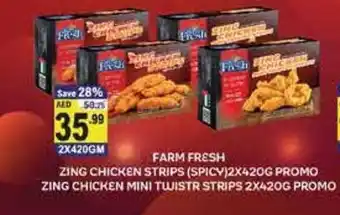 Almaya supermarket Farm Fresh Zing Chicken Strips (Spicy) 2x420G, Zing Chicken Mini Twistr Stips 2x420G offer