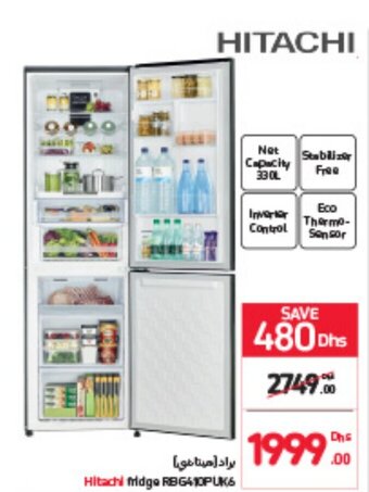 Carrefour Hitachi fridge RBG410PUK6 330L offer