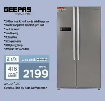 Nesto Geepas Side by Side Refrigerator 550 Litre GRFS5520SXHN offer