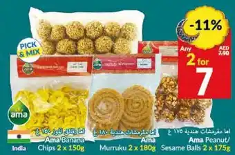 Viva Ama Banan Chips 2 x 150g/ Ama Murruku 2 x 180g/ Ama Peanut/ Sesame Balls 2 x 175g offer