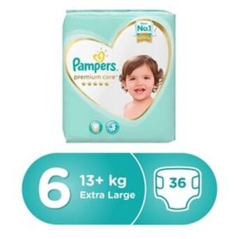 Lulu Hypermarket Pampers premium care diapers, size 6, extra large, 13+kg, value pack, 36pcs count offer