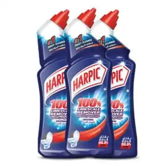 Lulu Hypermarket Harpic toilet cleaner liquid limescale remover original 750ml 2+1 offer
