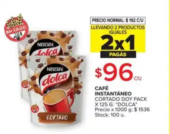 Carrefour "Dolca" Café Instantáneo Cortado Doy Pack x 125g oferta