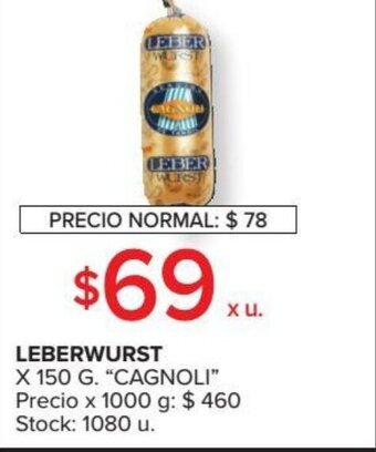 Carrefour Cagnoli Leberwurst x 150g oferta