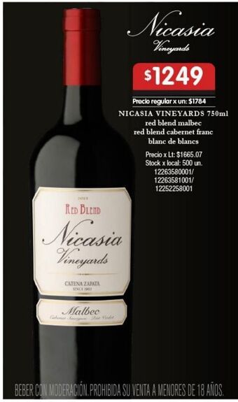Jumbo Vino nicasia vineyards 750ml oferta