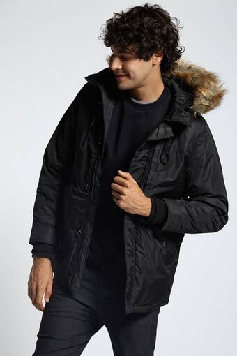 Macowens Parka con capucha y piel negra oferta