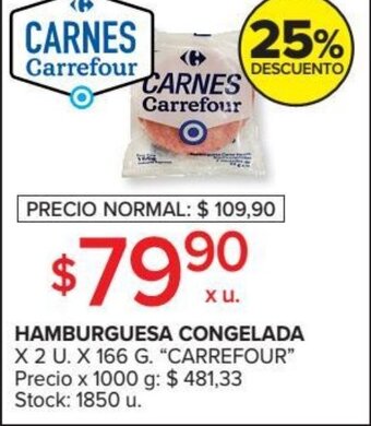 Carrefour Carrefour Hamburguesa Congelada x 2u x 166g oferta
