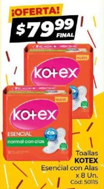 Diarco Kotex Toallas Esencial Con Alas x 8 Un. oferta