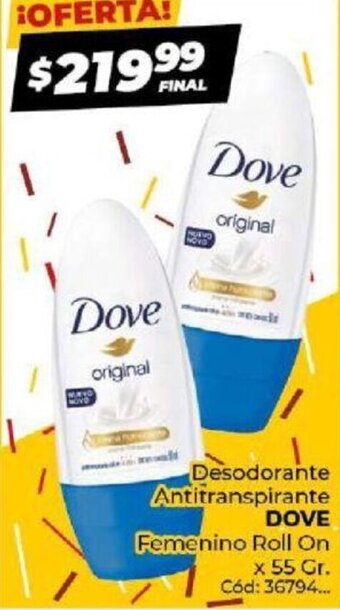Diarco Dove Desodorante Antitranspirante Femenino Roll On x 55 gr. oferta