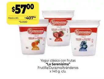 La Anonima Yogur Clásico Con Frutas La Serenísima Frutilla Durazno Aránadanos x 140g oferta