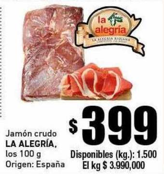 Cooperativa Obrera Jamón Crudo La Alegría oferta
