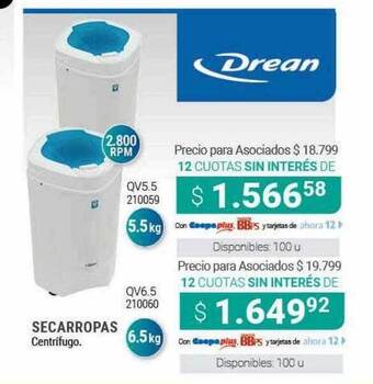 Cooperativa Obrera Secarropas Drean oferta