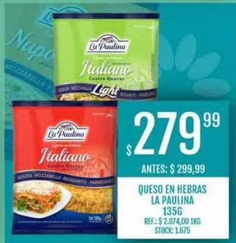 Supermercados Todo Queso En Hebras La Paulina oferta