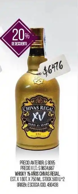 Coto Whisky 15 Años Chivas Regal 20% De Descuento oferta