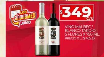 Supermercados DIA Vino Malbec Blanco Tardio 5 Flores oferta