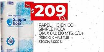 Supermercados DIA Papel Higiénico Simple Hoja Dia oferta