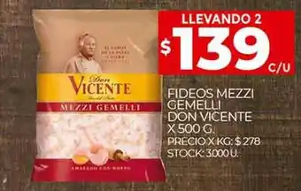 Supermercados DIA Fideos Mezzi Gemelli Don Vicente oferta