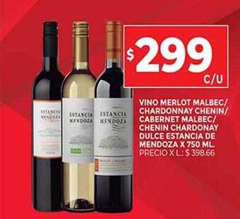 Supermercados DIA Vino Merlot Malbec Chardonnay Chenin Cabernet Malbec Chenin Chardonay Dulce Estancia De Mendoza oferta