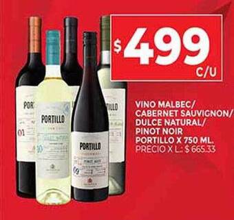 Supermercados DIA Vino Malbec Cabernet Sauvignon Dulce Natural Pinot Noir Portillo oferta