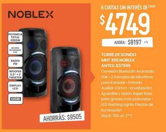 Changomas Torre De Sonido Mnt 390 Noblex oferta