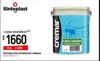 Changomas Pintura Látex Interior 20 L Cremar Sinteplast oferta