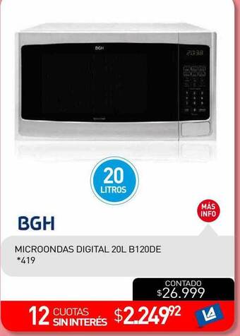 La Anonima Bgh Microondas Digital 20l B120de oferta