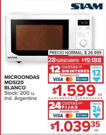 Carrefour Siam Microondas Mdsi20 Blanco oferta