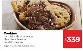 Disco Cookies Con Chips De Chocolate Chocolate Blanco De Elab. Propia oferta