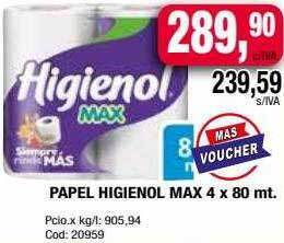 Maxiconsumo Papel Higienol Max 4 X 80 Mt. oferta