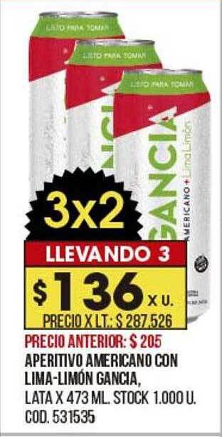 Coto Aperitivo Americano Con Lima-limón Gancia oferta