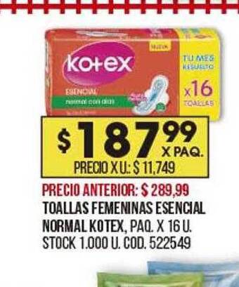 Coto Toallas Femeninas Esencial Normal Kotex oferta