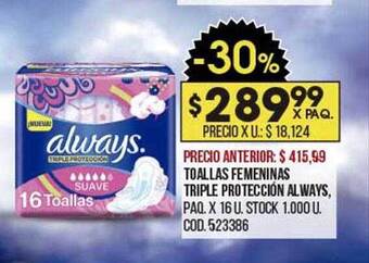 Coto Toallas Femeninas Triple Protección Always oferta