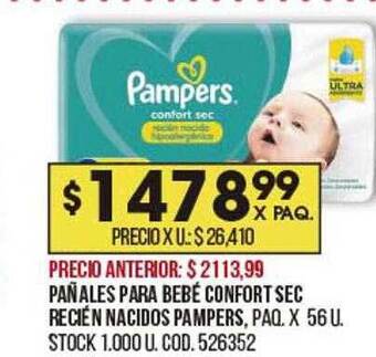 Coto Pañales Para Bebé Confort Sec Recién Nacidos Pampers oferta