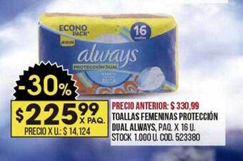 Coto Toallas Femeninas Protección Dual Always oferta