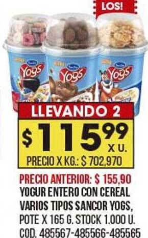 Coto Yogur Entero Con Cereal Varios Tipos Sancor Yogs oferta